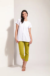 FO8269 Foil Fuss Free Taper Trapeze Capri Pant in Chartreuse